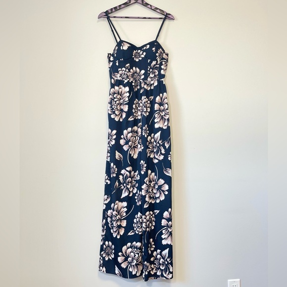 Band Of Gypsies Navy Floral Sweetheart Sleeveless Jumpsuit Medium - Picture 2 of 8